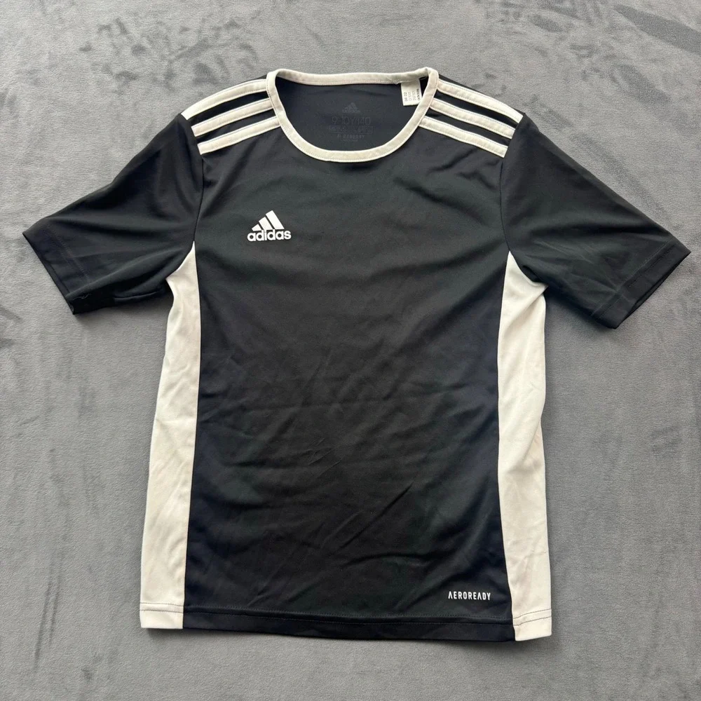 Adidas Boys Aeroready Soccer Jersey Black White CF1041 Size 9-10Y 140